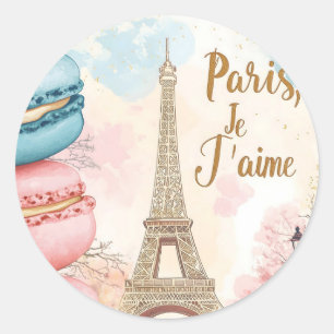Sticker Rond Paris, Je T'aime - Tour Eiffel avec Macarons