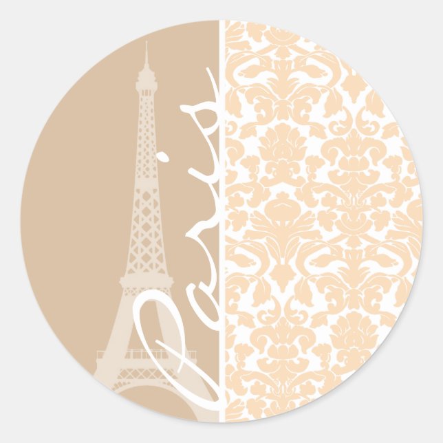 Sticker Rond Paris ; Motif Damas couleur bisque (Devant)