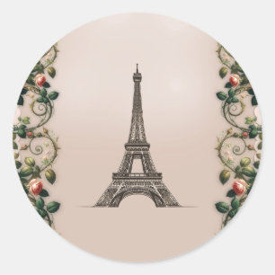 Sticker Rond Paris Rose Vins Tour Eiffel Elégant