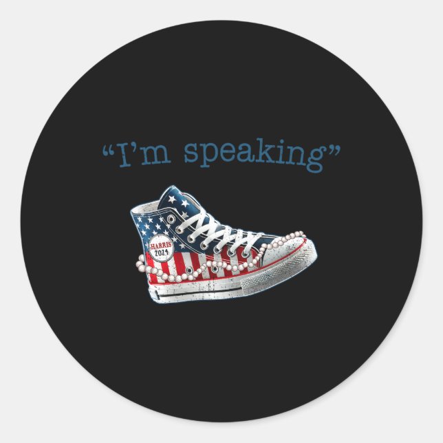 Sticker Rond Parlant Kamala Harris Président 2024 Drapeau améri (Devant)