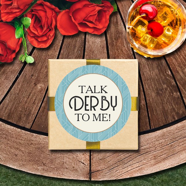 Sticker Rond Parle-moi de Derby (Talk Derby to Me turquoise round stickers 3" (1-1/2" available))