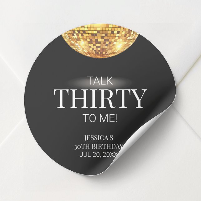 Sticker Rond Parlez trente à moi Noir et Or 30e anniversaire (Talk Thirty to Me Black and Gold 30th Birthday Classic Round Sticker)