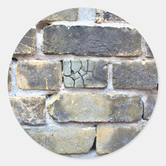 Sticker Rond Paroi en brique gris clair fissurée (Devant)