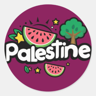 Sticker Rond Parole palestinienne mignonne entourée de pastèque