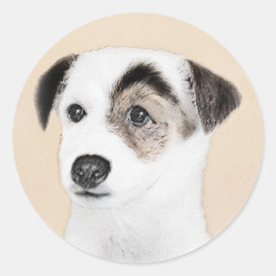 Sticker Rond Parson Jack Russell Terrier Peinture - Chien Art