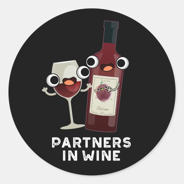 Sticker Rond Partenaires Dans Le Vin Drôle Boire Pun Dark BG (Devant)