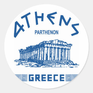 Sticker Rond Parthénon - Athènes - Grec (bleu)