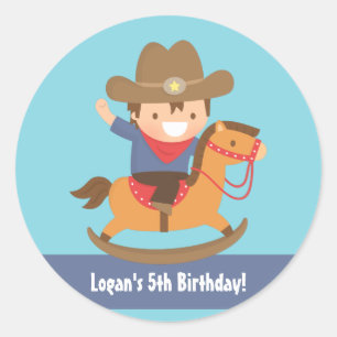 Sticker Rond Parti Anniversaire de enfant cowboy occidental mig