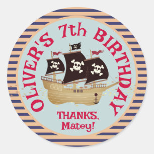 Sticker Rond Parti Anniversaire de enfant de navire pirate