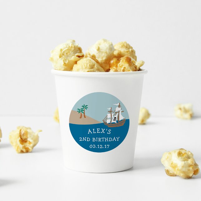 Sticker Rond Parti Anniversaire de enfant de navire pirate (Créateur téléchargé)