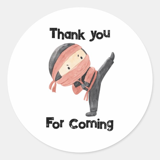 Sticker Rond Parti Anniversaire de enfant guerrier mignon Ninja (Devant)
