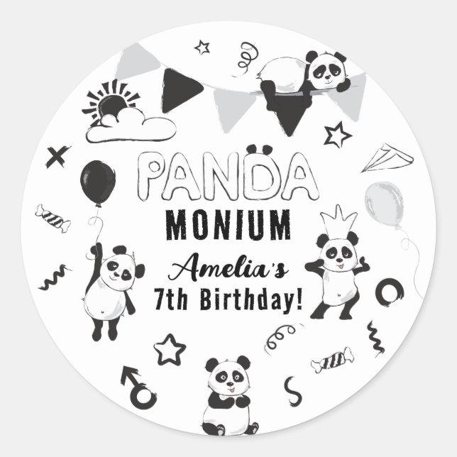 Sticker Rond Parti Anniversaire de enfant Unisex Fun Panda-Moni (Devant)