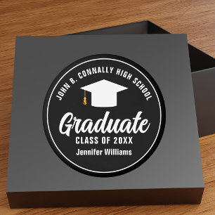 Sticker Rond Parti de graduation moderne noir blanc 2025