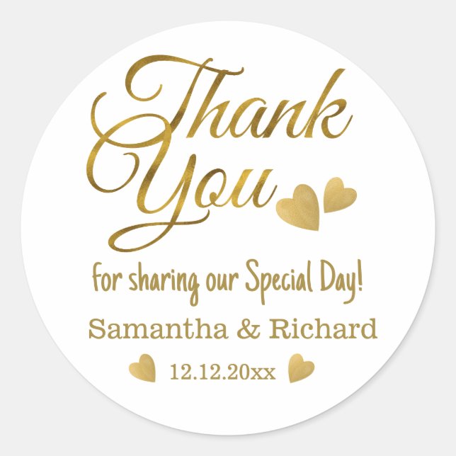 Sticker Rond Parti de mariage Merci d'or (Devant)