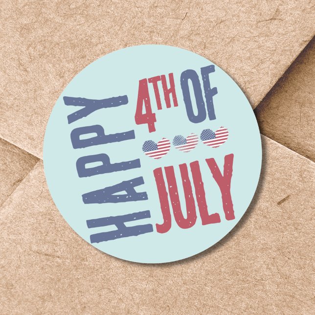 Sticker Rond Parti patriotique mignon Drapeau américain 4 juill (Cute Patriotic USA American Flag Heart 4th Of July Classic Round Sticker)