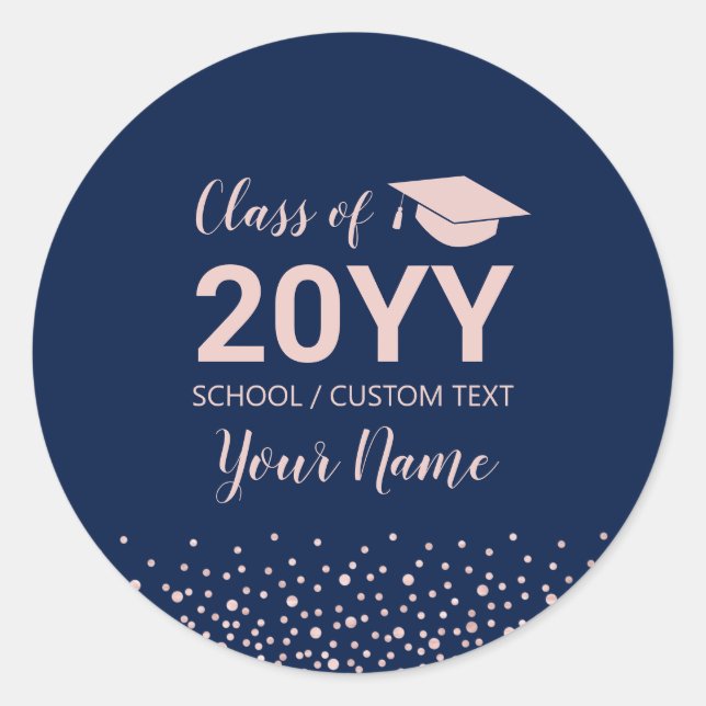 Sticker Rond Parti rose Gold Confetti Graduation Party (Devant)