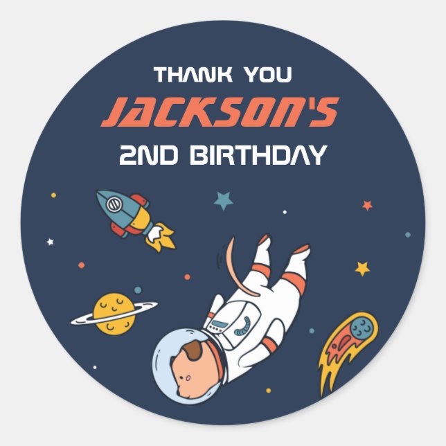 Sticker Rond Partie Anniversaire de enfant de l'astronaute de c (Devant)