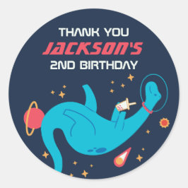 Sticker Rond Partie Anniversaire de enfant de l'astronaute Dino