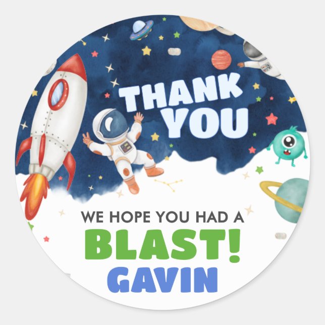 Sticker Rond Partie Anniversaire de l'astronaute (Devant)