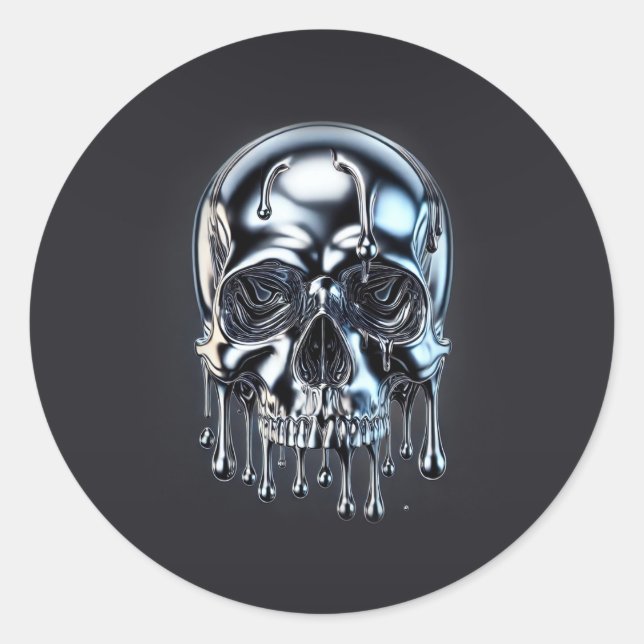 Sticker Rond Partie Halloween Chrome Liquide Silver Driver Crân (Devant)