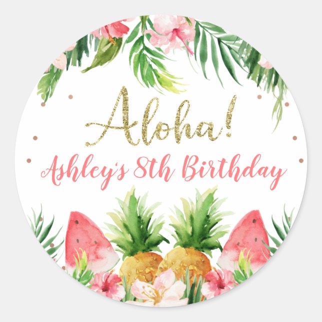 Sticker Rond Parties scintillant Aloha Tropical Floral Et Fruit (Devant)