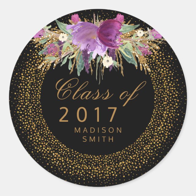 Sticker Rond Parties scintillant Aquarelle Fleur Gold Confetti  (Devant)