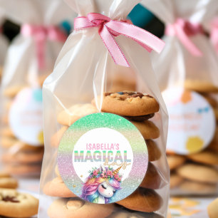 Sticker Rond Parties scintillant arc-en-ciel licorne magique