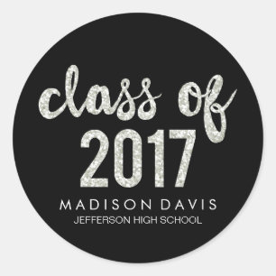 Sticker Rond Parties scintillant argent chic   Classe de Gradua