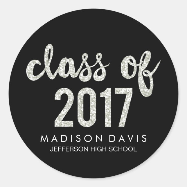 Sticker Rond Parties scintillant argent chic | Classe de Gradua (Devant)