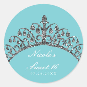 Sticker Rond Parties scintillant Argent Faux Tiara Couronne Par