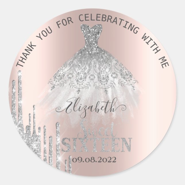 Sticker Rond Parties scintillant argent moderne Drips robe Swee (Devant)