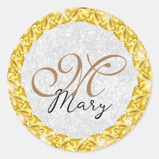 Sticker Rond Parties scintillant Argent or Cadeau de bijoux Mon (Devant)