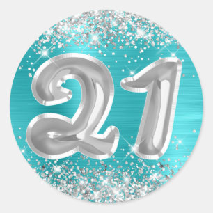 Sticker Rond Parties scintillant Argent Turquoise Bleu Numéro 2
