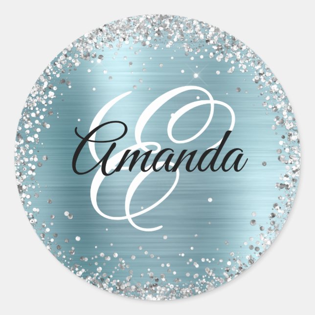 Sticker Rond Parties scintillant argentée brillante Pale Blue F (Devant)