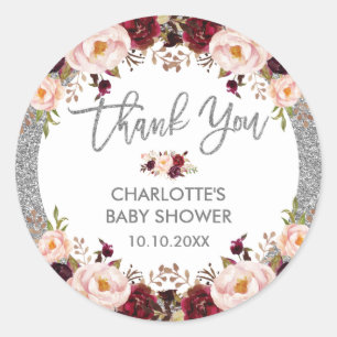Sticker Rond Parties scintillant argentée Glam Bourgogne Blush