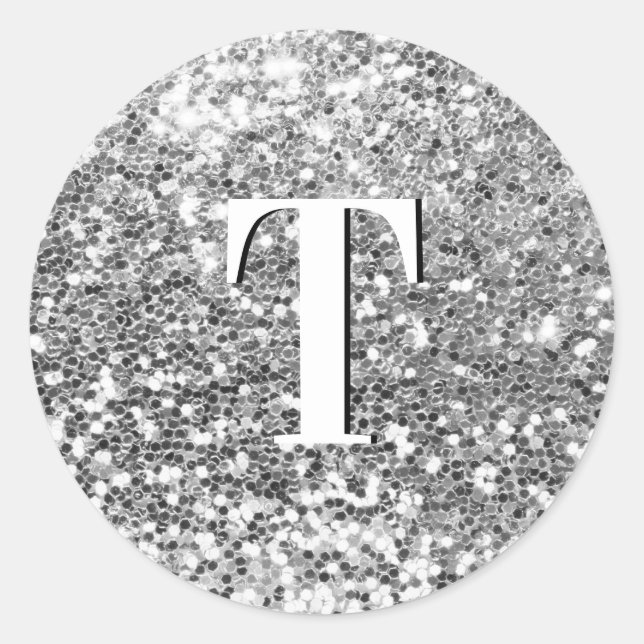 Sticker Rond Parties scintillant argentée Monogramme (Devant)