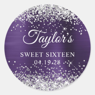 Sticker Rond Parties scintillant argentée Violet foncé Sweet si