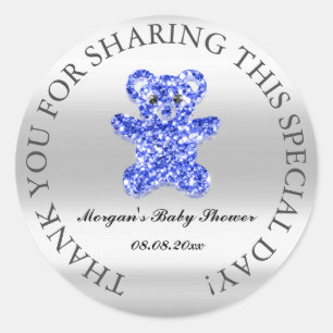 Sticker Rond Parties scintillant Baby shower Favoriser Merci Bl