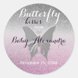 Sticker Rond Parties scintillant Baisers à papillon Baby shower
