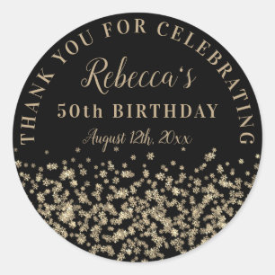 Sticker Rond Parties scintillant Black Gold Snowflake 50 Merci 