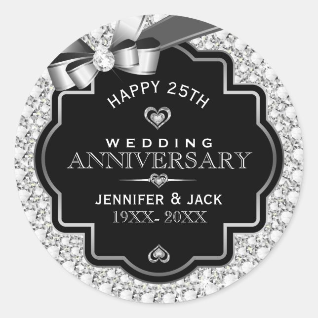 Sticker Rond Parties scintillant blanche et 25e anniversaire de (Devant)