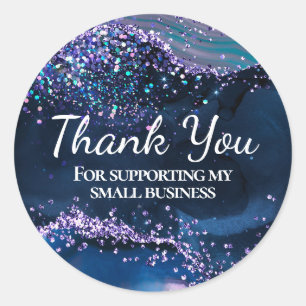 Sticker Rond Parties scintillant Bleu et Lilac Agate Merci Affa