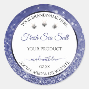 Sticker Rond Parties scintillant Bleu Royal Bleu Blanc Étiquett