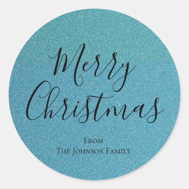 Sticker Rond Parties scintillant bleue Script Joyeux Noël (Devant)
