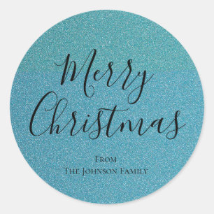 Sticker Rond Parties scintillant bleue Script Joyeux Noël