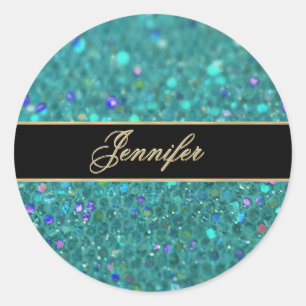 Sticker Rond Parties scintillant bleue turquoise