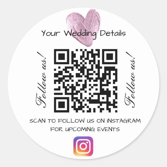 Sticker Rond Parties scintillant cardiaque rose mariage qr code (Devant)