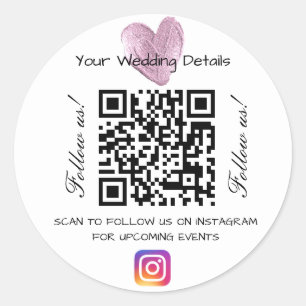 Sticker Rond Parties scintillant cardiaque rose mariage qr code