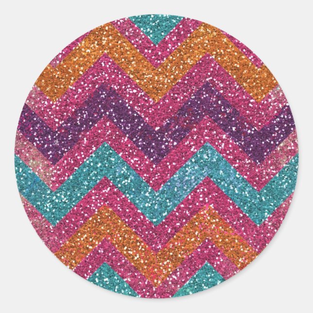 Sticker Rond Parties scintillant Chevron rose violet orange Tur (Devant)
