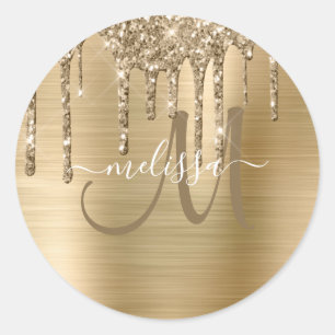 Sticker Rond Parties scintillant Chic Gold Driving Brossé Monog